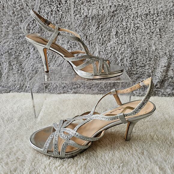 Nina Shoes - Nina Women's Veralee Strappy Evening Slingback‎ Heels Size 7M Silver Embellished